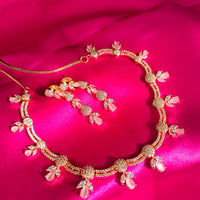 N01198_Elegant design Rose Gold Polished American Diamond choker necklace studded with beautiful dazzling stones with delicate pink work.