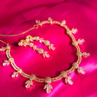 N01198_Elegant design Rose Gold Polished American Diamond choker necklace studded with beautiful dazzling stones with delicate pink work.