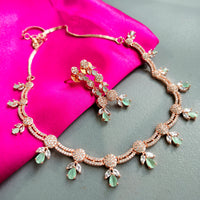 N01192_Grand Lovely designer Rose Gold polished Necklace Set  embellished with American diamond stones with delicate Mint Green Stones .