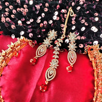 N01220_Elegant design Rose Gold Polished American Diamond choker necklace studded with beautiful dazzling stones with delicate red Stones work.