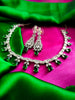 N02002_Classic silver polished choker style crafted design necklace set embellished with  green stones .