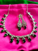 N02002_Classic silver polished choker style crafted design necklace set embellished with  green stones .