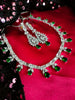 N02002_Classic silver polished choker style crafted design necklace set embellished with  green stones .