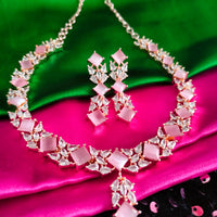 N02012_Gorgeous  designer rose gold polished American diamond embellished choker necklace set with a touch of baby pink stones.