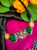 N02006_Exquisite pure German silver Oxidized choker necklace set studded with stones with a touch of green stones