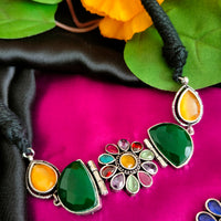 N02006_Exquisite pure German silver Oxidized choker necklace set studded with stones with a touch of green stones