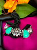 N02006_Exquisite pure German silver Oxidized choker necklace set studded with stones with a touch of green stones