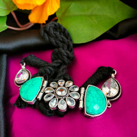 N02006_Exquisite pure German silver Oxidized choker necklace set studded with stones with a touch of green stones