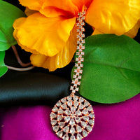 M053_Lovely designer  American diamond studded rose gold polished Maang tika with a touch of white stones.