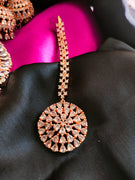 M053_Lovely designer  American diamond studded rose gold polished Maang tika with a touch of white stones.