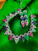 N03006_Classic Silver polished choker style flower crafted design necklace set embellished with  multicolor stones .