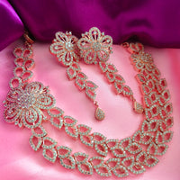 N03003_Classic Rose gold polished choker style crafted design necklace set embellished with  white stones .