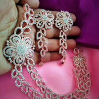 N03003_Classic Rose gold polished choker style crafted design necklace set embellished with  white stones .