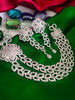 N03004_Classic Silver polished choker style crafted design necklace set embellished with  white stones .