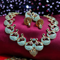 N03013_Lovely designer Rose polished choker necklace embellished with American diamond stones with delicate white stone work.