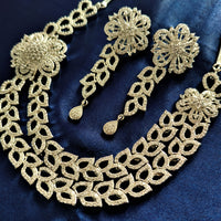 N03004_Classic Silver polished choker style crafted design necklace set embellished with  white stones .