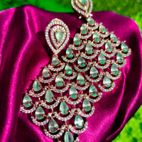 E0878_Elegant diamond shaped designer rose gold earrings with delicate stone work with a touch of sea green  stones.