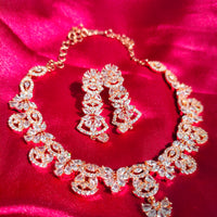 N03020_Gorgeous  designer rose gold American diamond embellished necklace set with a touch of  white stones.