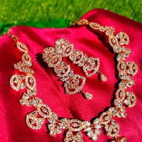 N03020_Gorgeous  designer rose gold American diamond embellished necklace set with a touch of  white stones.