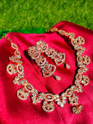 N03020_Gorgeous  designer rose gold American diamond embellished necklace set with a touch of  white stones.