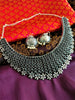 N03022_ Gorgeous German silver oxidized choker necklace with black stones design.