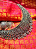 N03022_ Gorgeous German silver oxidized choker necklace with black stones design.