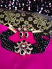 N02024_Classic designer Black pearl crystal Grand Flower shaped pendant choker necklace set studded  with  American diamond stones.