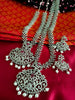 N03037_Bridal Gorgeous  designer silver polished American diamond embellished necklace set with one short & one long designer necklace set, grand earring