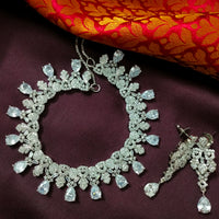 N03030_Gorgeous  designer silver polished American diamond embellished choker necklace set with a touch of white stones.