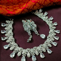 N03030_Gorgeous  designer silver polished American diamond embellished choker necklace set with a touch of white stones.