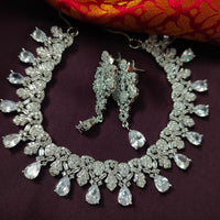 N03030_Gorgeous  designer silver polished American diamond embellished choker necklace set with a touch of white stones.