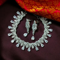 N03030_Gorgeous  designer silver polished American diamond embellished choker necklace set with a touch of white stones.