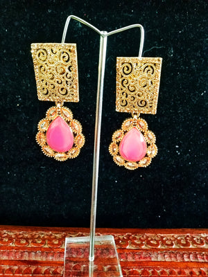 Sparkling Stand-out pink dangler Earring crafted with Meenakari work