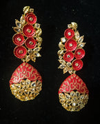 Sparkling red color earring crafted with elegant Meenakari work