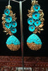 Sparkling asmani color earring crafted with elegant Meenakari work