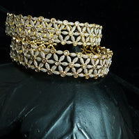 Vintage Style Silver Plated along with american diamond studded Bangles for Women Set of 2(size 2-6,2-8)