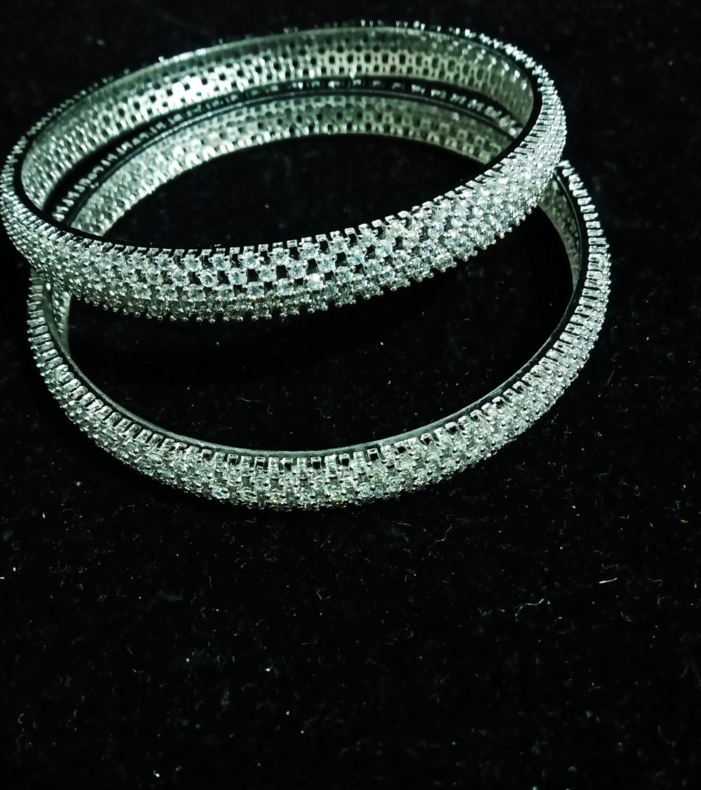 Classic Style silver Plated along with american diamond studded Bangles for Women Set of 2(size 2-6,2-8)