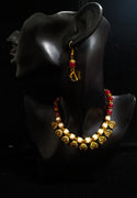 Pleasing and graceful Jaipur necklace laden with exquisite work of red & off white pearls .