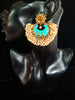 Classy Light Weight Firozi Colored Jumki Earring with delicate work of pearl and  Meenakari work.