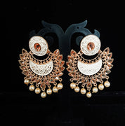 Classy Light Weight White Colored Earring with delicate work of pearl and  Meenakari work.