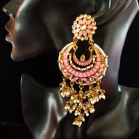 Classy Light Weight baby pink Colored multilayered Jumki Earring with delicate work of pearl and  Meenakari work.