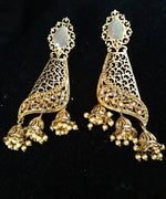 Classy Sparkling Stand-out Golden dangler Earring  with Ash colored stone crafted with Meenakari work