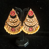 Classy light weight large in size earring with delicate work of pearl & high quality American diamond studded & Meenakari work.