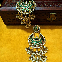 E0112_Classy green colored earring with delicate work of pearl and  Meenakari work.
