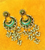 E0112_Classy green colored earring with delicate work of pearl and  Meenakari work.