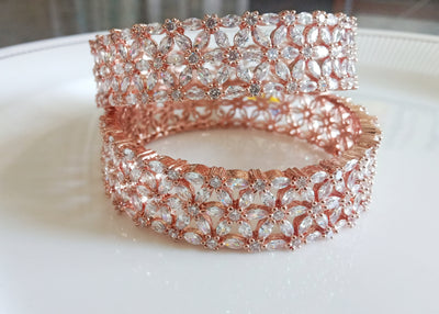 B018_Classy Style Rose Gold American Diamond studded Bangles set of 2