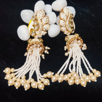 E0135_Classy chain drop jumkas with delicate kundan work with a touch of pearls.