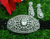 N098_Classy black crystal choker necklace set studded  with  American diamond stones.