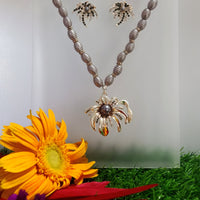N089_Fancy grey bead necklace set  with a touch of stones.