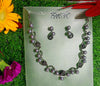 N090_Fancy grey bead necklace set studded  with a touch of black stones.